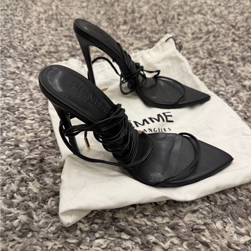 Femme LA barely there lace up heels black